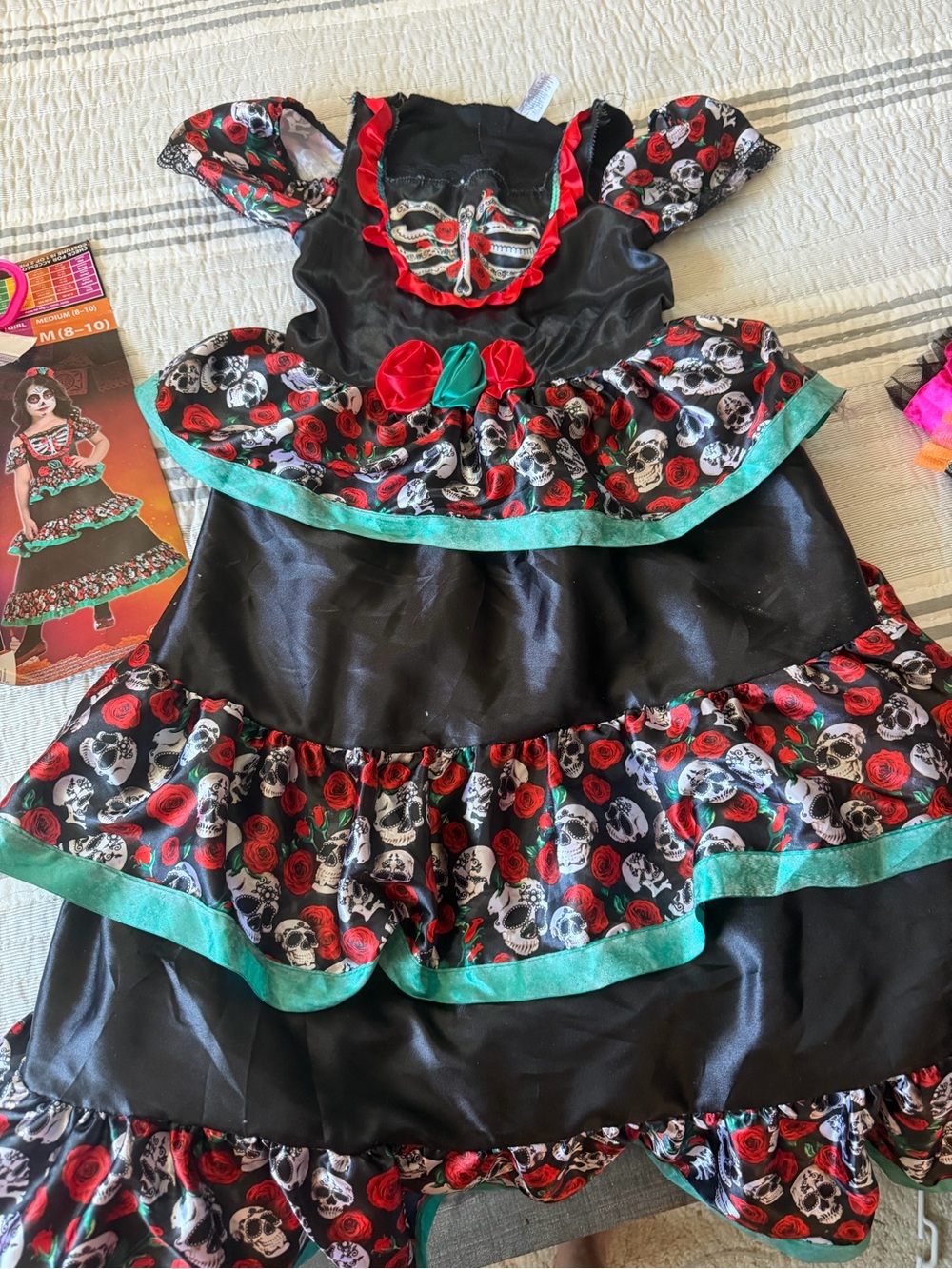 GLO jeans Black, Red & Teal Day of the Dead Tiered Skull Dress